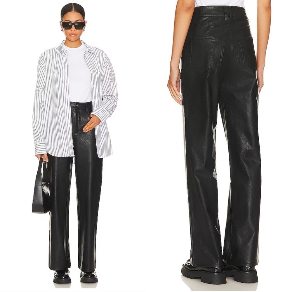 NWT Paige Size 32 Straight Trouser Pant Black Sasha Zip Fly Faux Leather $259